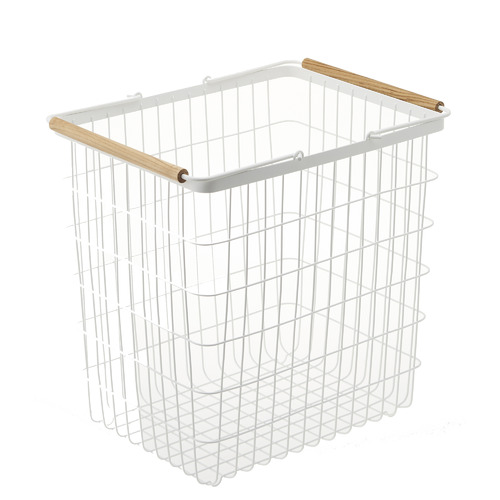 Yamazaki White Tosca Metal Wood Laundry Basket Temple Webster